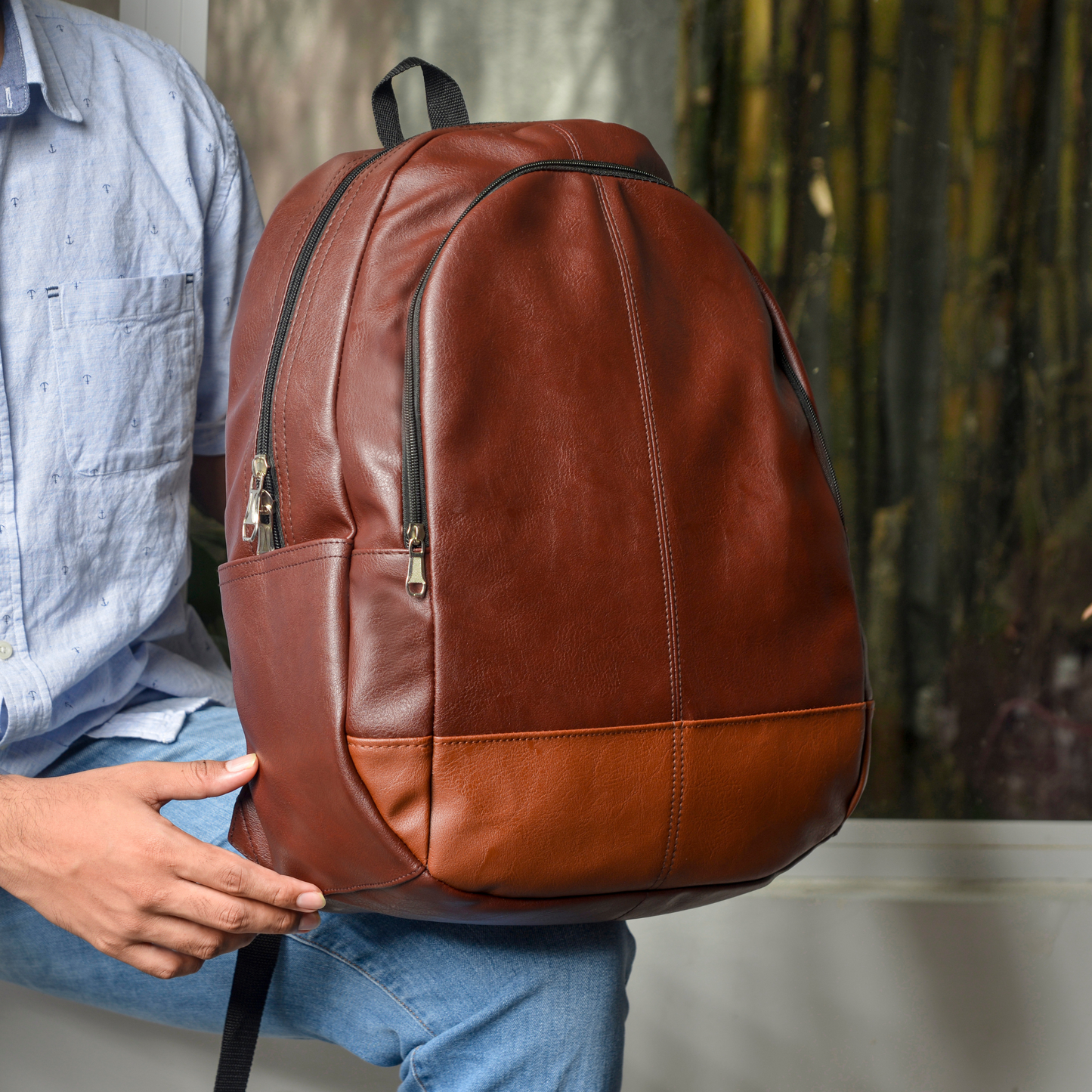 BP47 – Premium Synthetic Leather Laptop Backpack